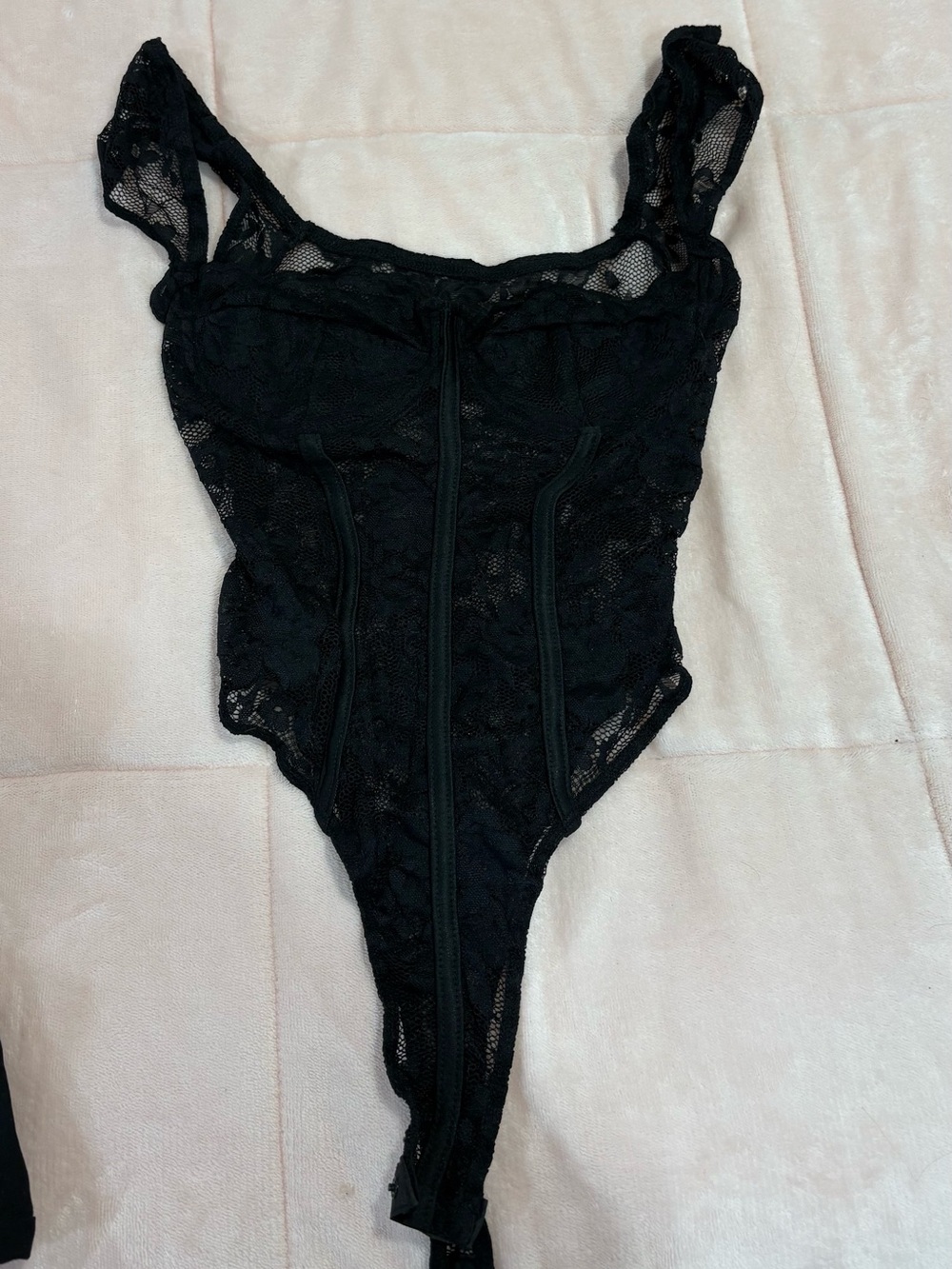 Black Lace Corset-Style Bodysuit